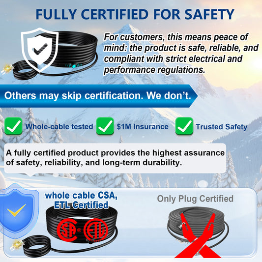 TOPDURE 7w/ft Constant Wattage Pipe Heat Cable - CSA/ETL Certified, Energy-Saving for Metal & Water-Filled Plastic Pipes, Keeps Water Flowing at -40°F, 120V