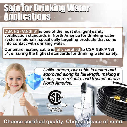 TOPDURE In Pipe Heating Cable Prevents Pipes from Freezing, Internal Self-regulating Heat Trace Cable for Safe Drinking Water, 120V