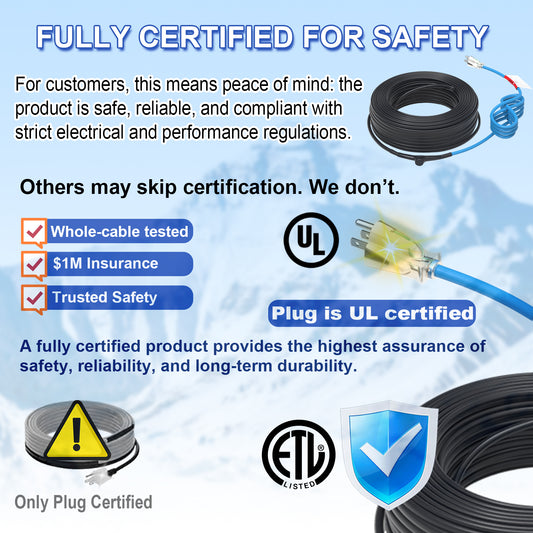 TOPDURE 5W/Feet 120V Self-Regulating Pre-Assembled Water Pipe Heat Cable for Pipe Freeze Protection, Energy-Saving Pipe Heating Cable Keeps Water Flowing at -40°F