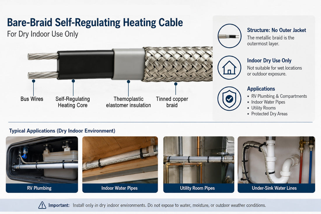 Bare-Braid Self-Regulating Heating Cables