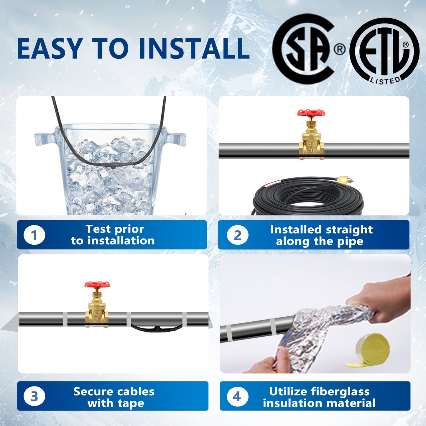 TOPDURE 7w/ft Constant Wattage Pipe Heat Cable - CSA/ETL Certified, Energy-Saving for Metal & Water-Filled Plastic Pipes, Keeps Water Flowing at -40°F, 120V