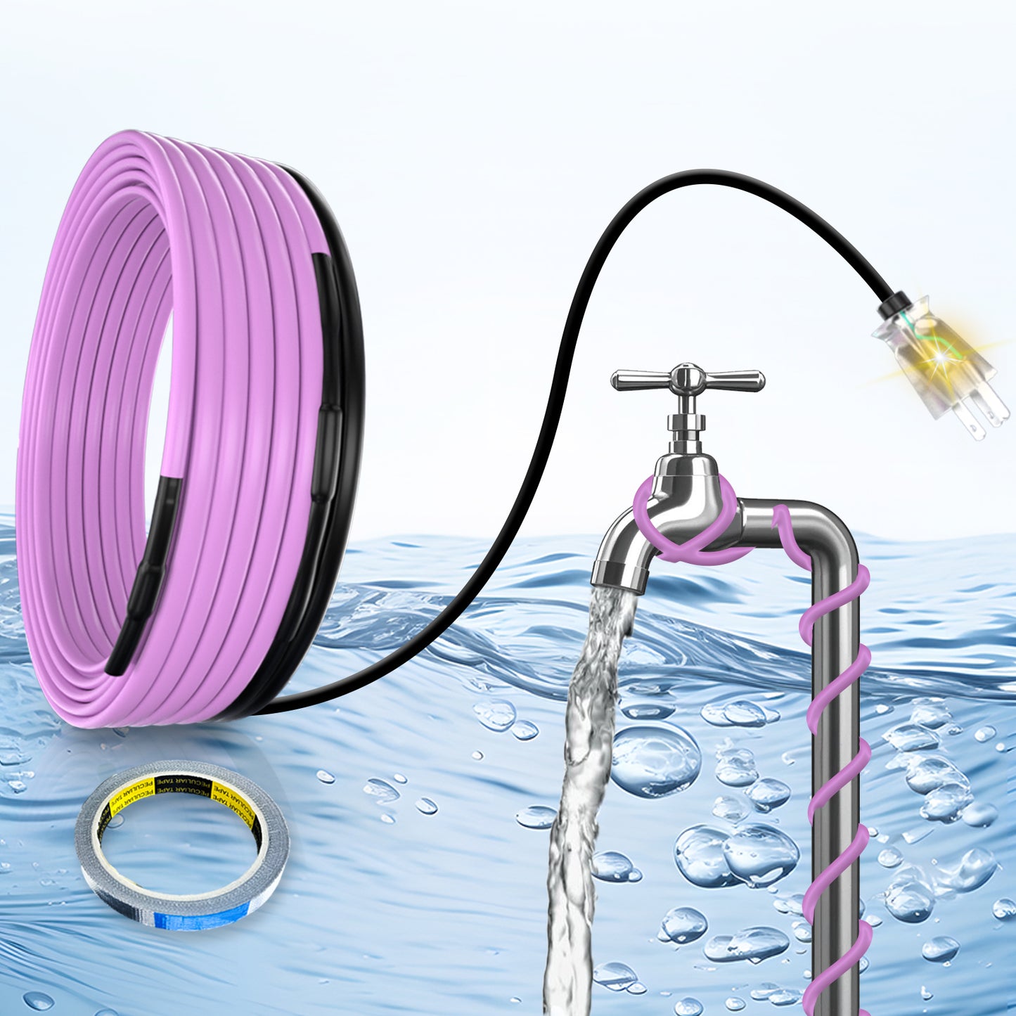 TOPDURE Self Regulating Heat Tape for Water Pipes Roof and Gutters Heating Cable with 6ft Lighted Plug