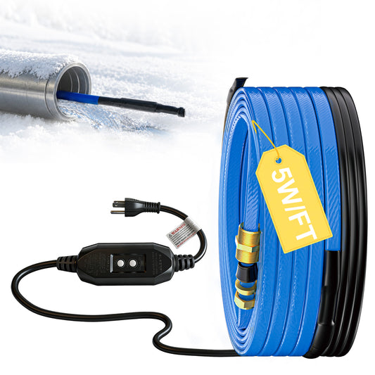 TOPDURE In-Line Pipe Heating Cable, Self-regulating cable for internal installation in drinking water pipes to help prevent freezing, 5W/FT with GFCI
