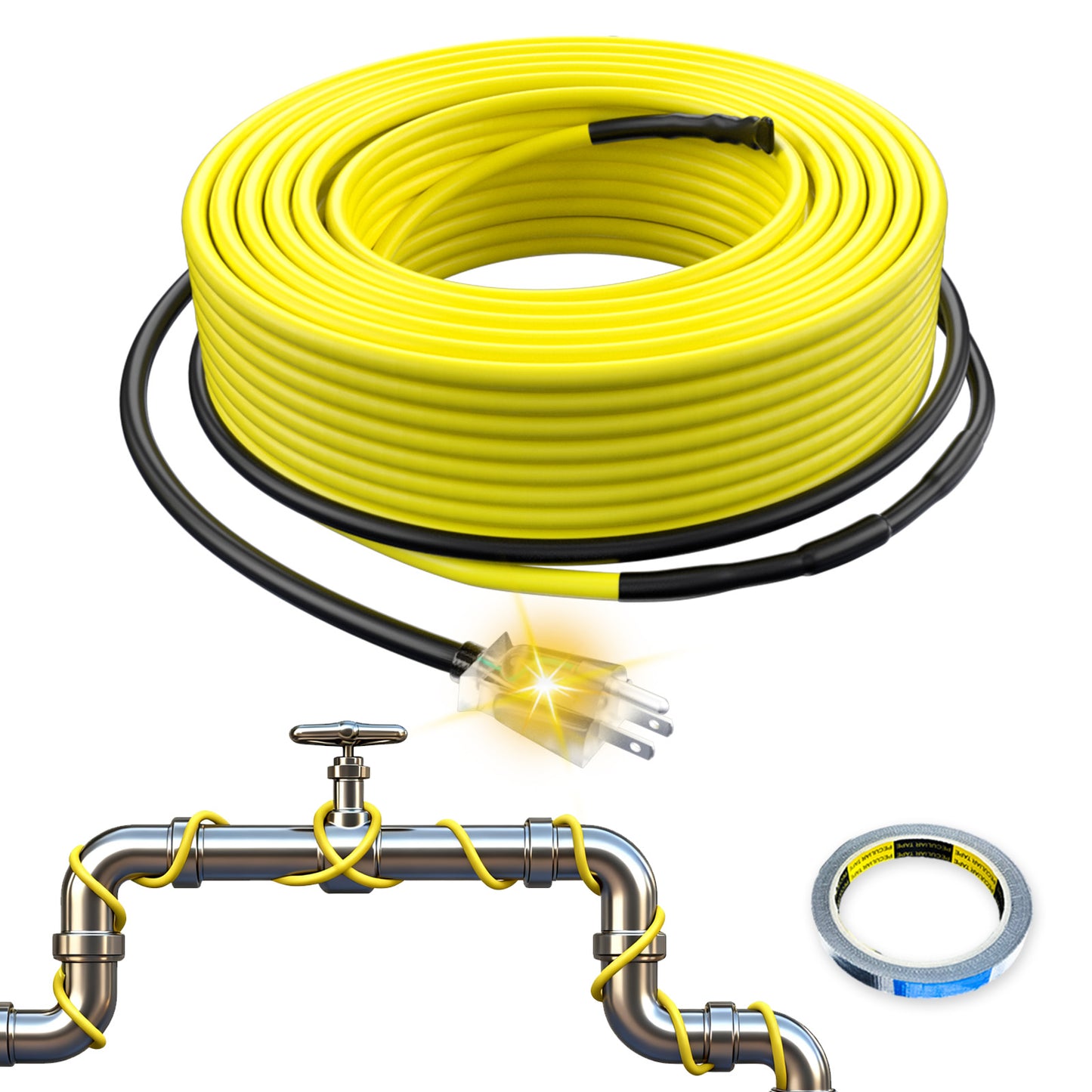 TOPDURE Heating Cable for Pipe Freeze Protection Self-Regulating Heat Tape for Water Pipes for Metal and Plastic Pipes Energy-Saving Heat Trace Cable 120V 6W/FT