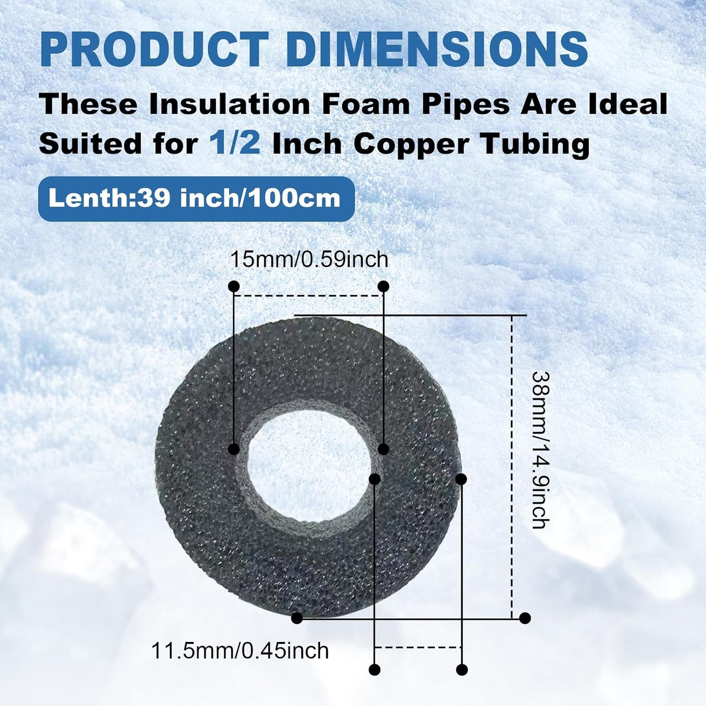 TOPDURE Foam Pipe Insulation Covers, 1/2" Water Pipe Freeze Protection, Foam Tube Wraps for Indoor and Outdoor Water Pipes