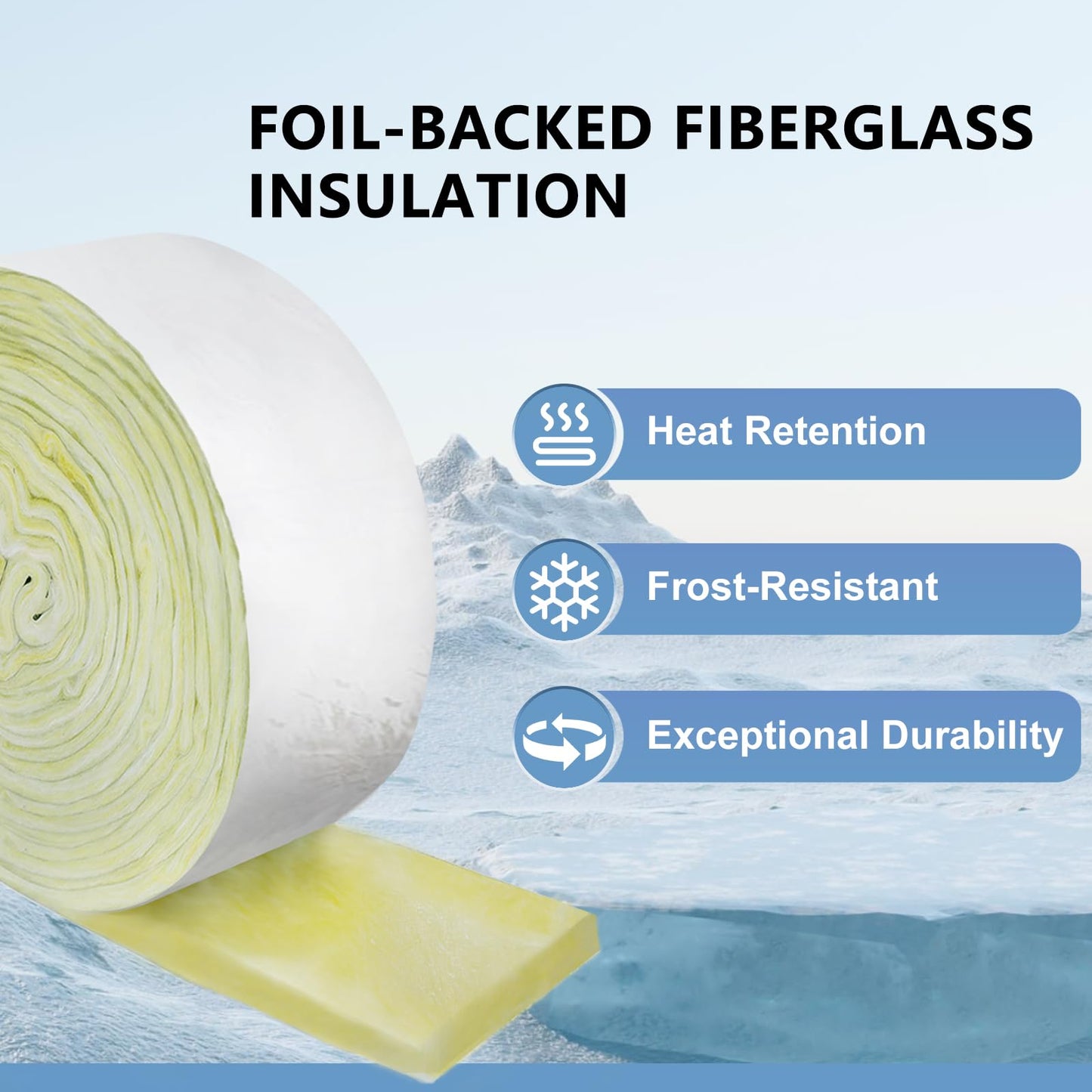 TOPDURE Foil-Backed Fiberglass Pipe Wrap Insulation, 1" Thick Pipe Insulation Wrap for Outdoor Water Pipes, 3" x 25FT, 2 Pack