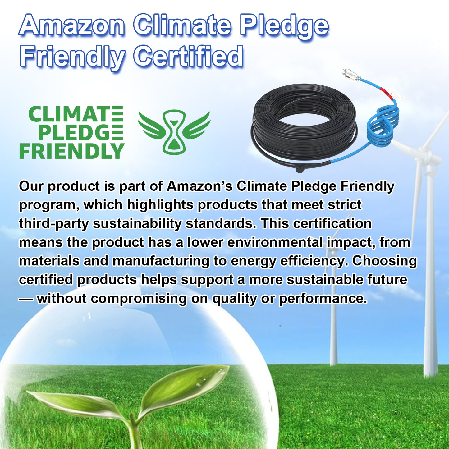 TOPDURE 5W/Feet 120V Self-Regulating Pre-Assembled Water Pipe Heat Cable for Pipe Freeze Protection, Energy-Saving Pipe Heating Cable Keeps Water Flowing at -40°F