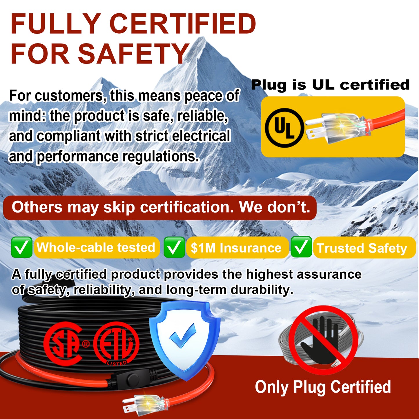 TOPDURE Heat Tape for Water Pipes Pipe Freeze Protect Heating Cable Keeps Water Flowing at -40°F with 3ft Lighted Plug, 120V