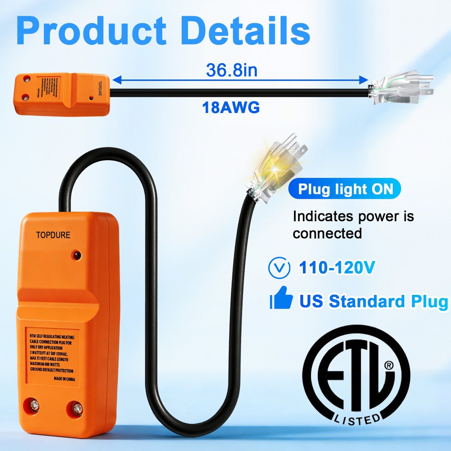 TOPDURE HTM Self-Regulating Heat Cable Plug-in Connection Kit Cable Accessory