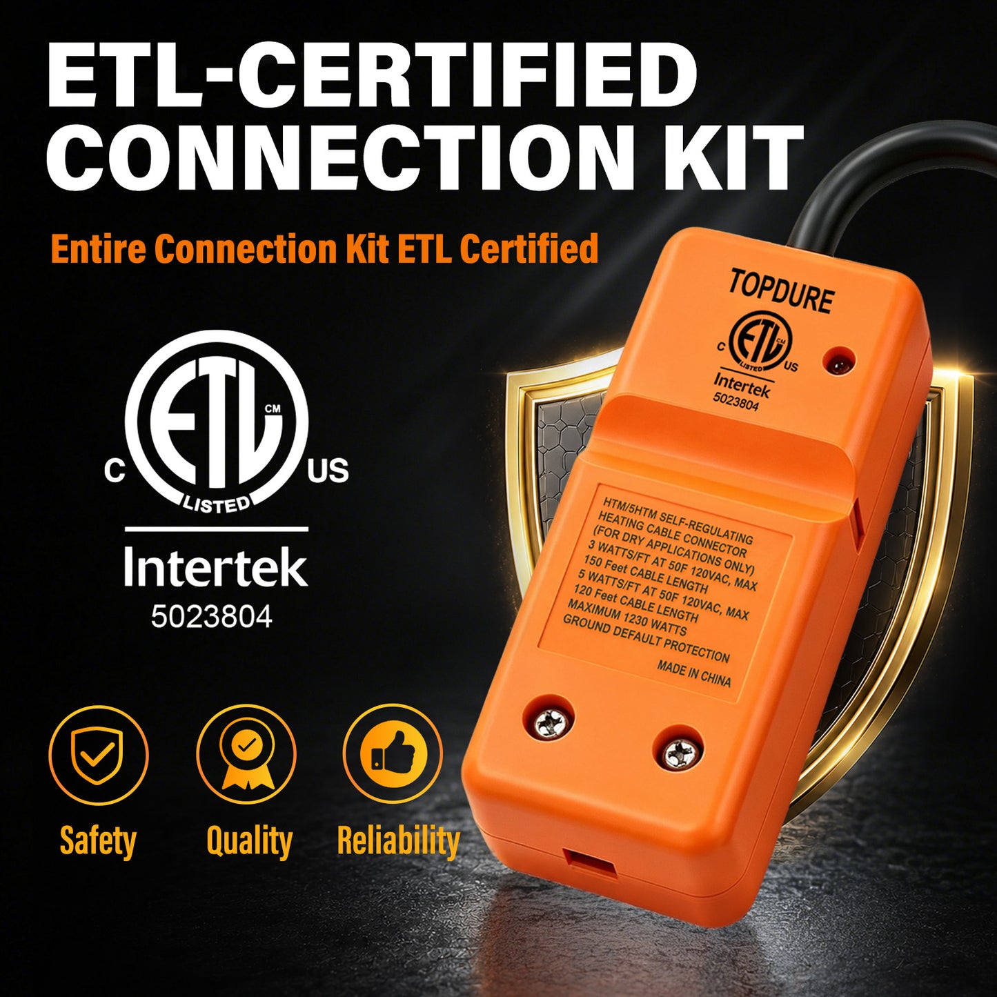 TOPDURE HTM Accessory Connection kit Self-Regulating Heating Cable Plug Kit (Support up to 120ft of 5W/ft or 150ft of 3W/ft heating cable)