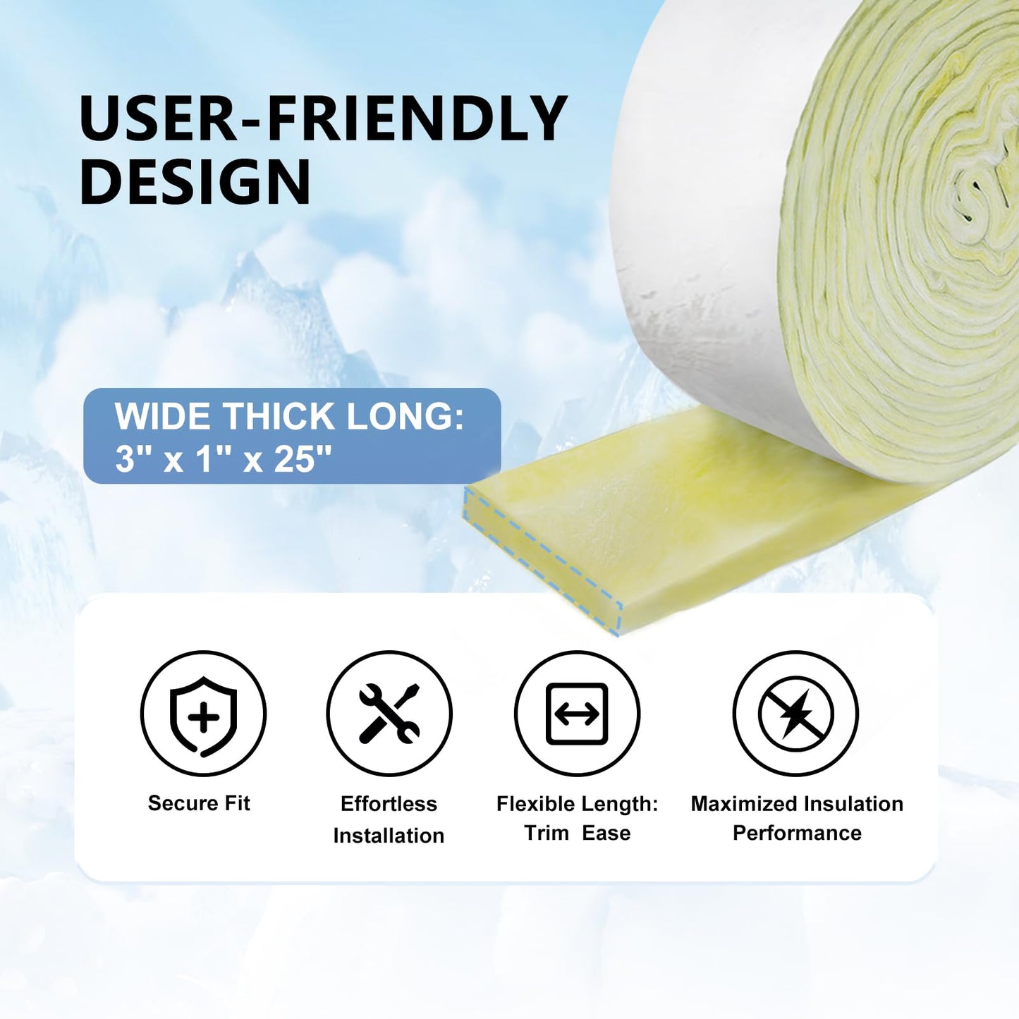 TOPDURE Foil-Backed Fiberglass Pipe Wrap Insulation, 1" Thick Pipe Insulation Wrap for Outdoor Water Pipes, 3" x 25FT, 2 Pack