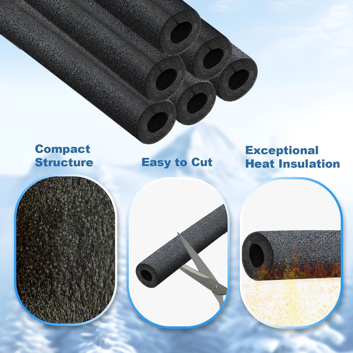 TOPDURE Foam Pipe Insulation Covers, 1" Water Pipe Freeze Protection, Foam Tube Wraps for Indoor and Outdoor Water Pipes
