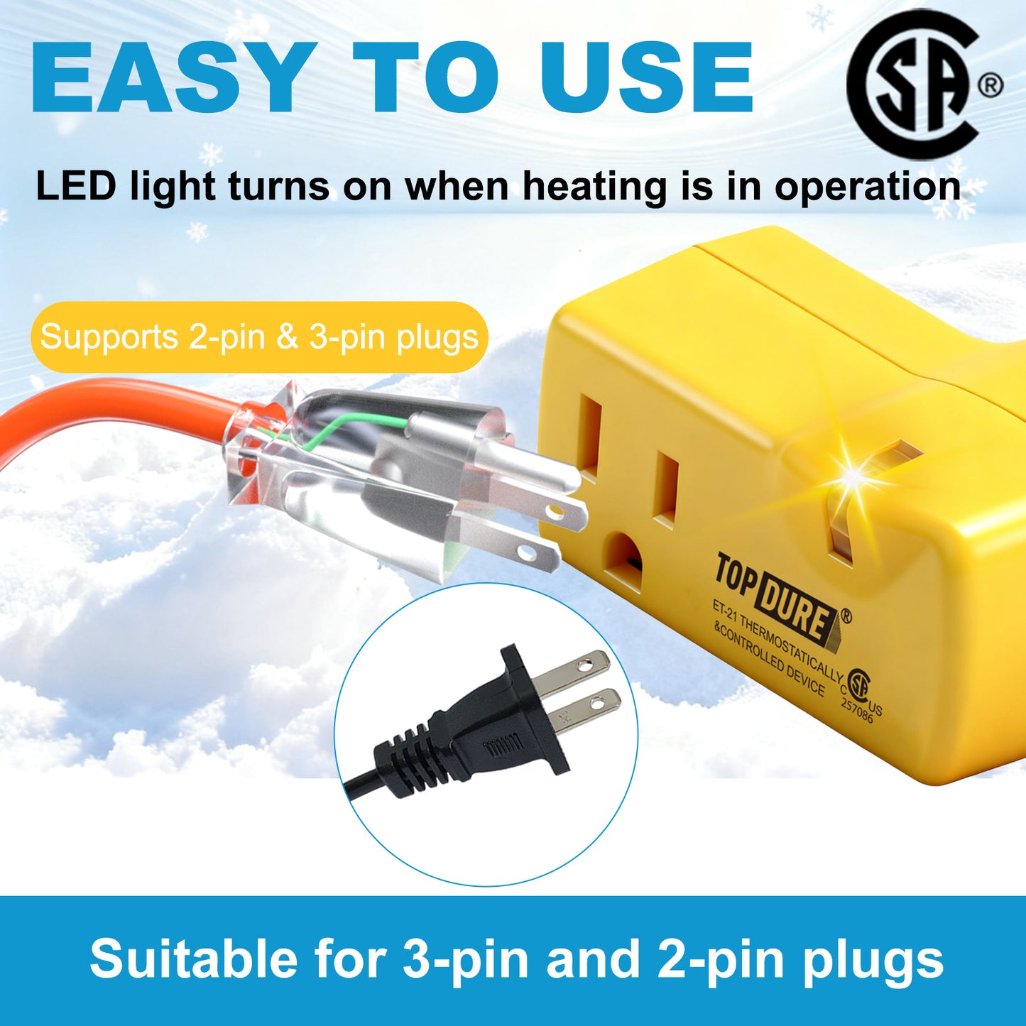 TOPDURE Freeze Thermostatically Controlled Outlet for Heating Cable On Below 38℉ and Off Over 50℉