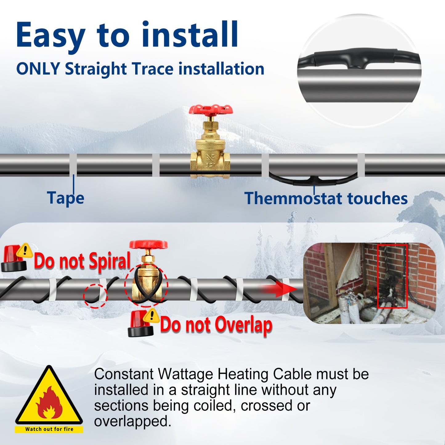 TOPDURE 7w/ft Constant Wattage Pipe Heat Cable - CSA/ETL Certified, Energy-Saving for Metal & Water-Filled Plastic Pipes, Keeps Water Flowing at -40°F, 120V