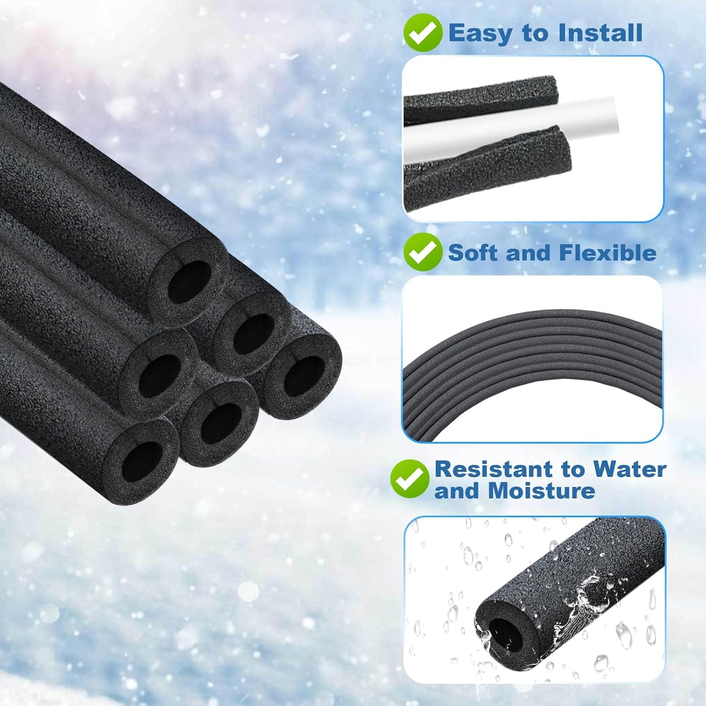 TOPDURE Foam Pipe Insulation Covers, 1" Water Pipe Freeze Protection, Foam Tube Wraps for Indoor and Outdoor Water Pipes