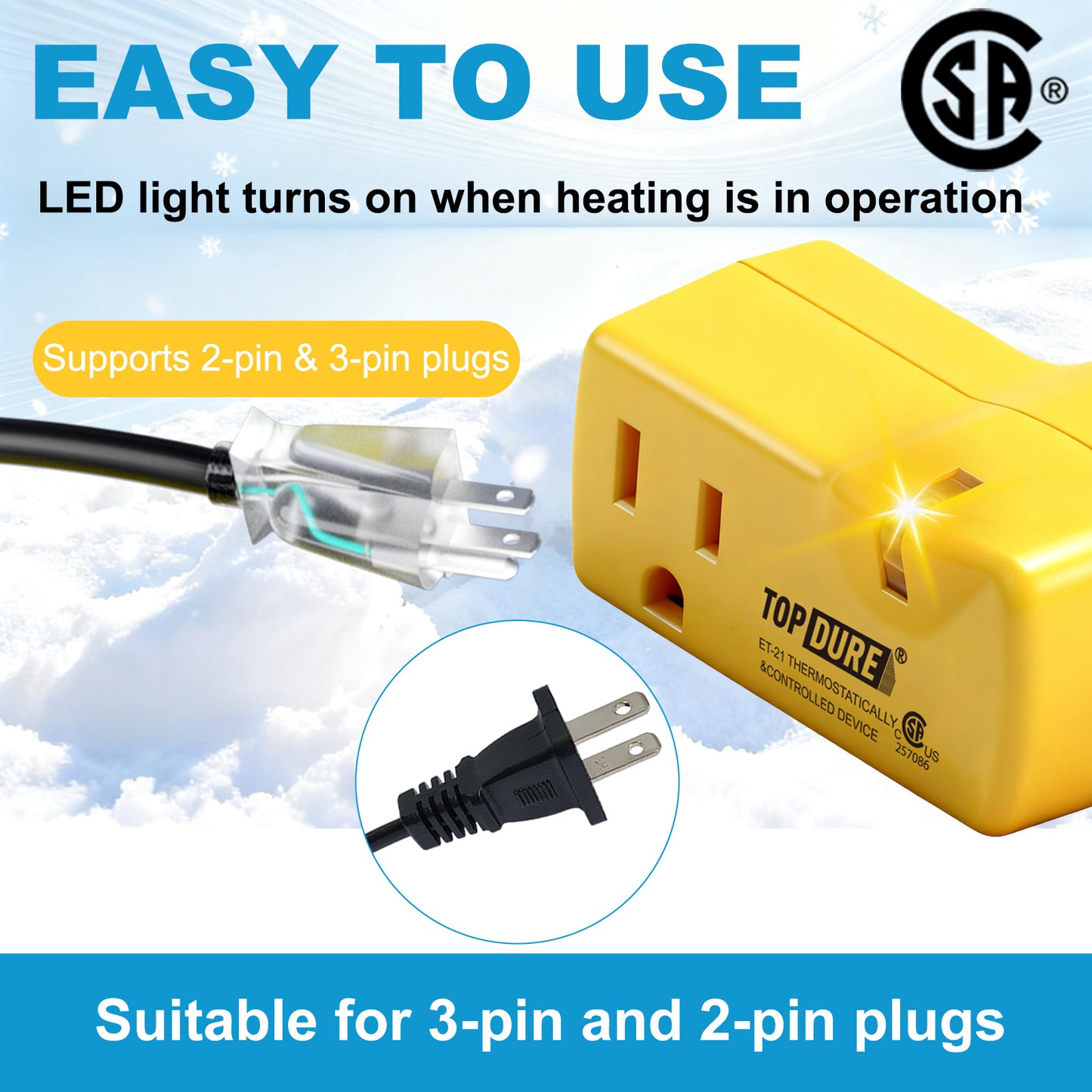 TOPDURE Freeze Thermostatically Controlled Outlet for Heating Cable On Below 38℉ and Off Over 50℉