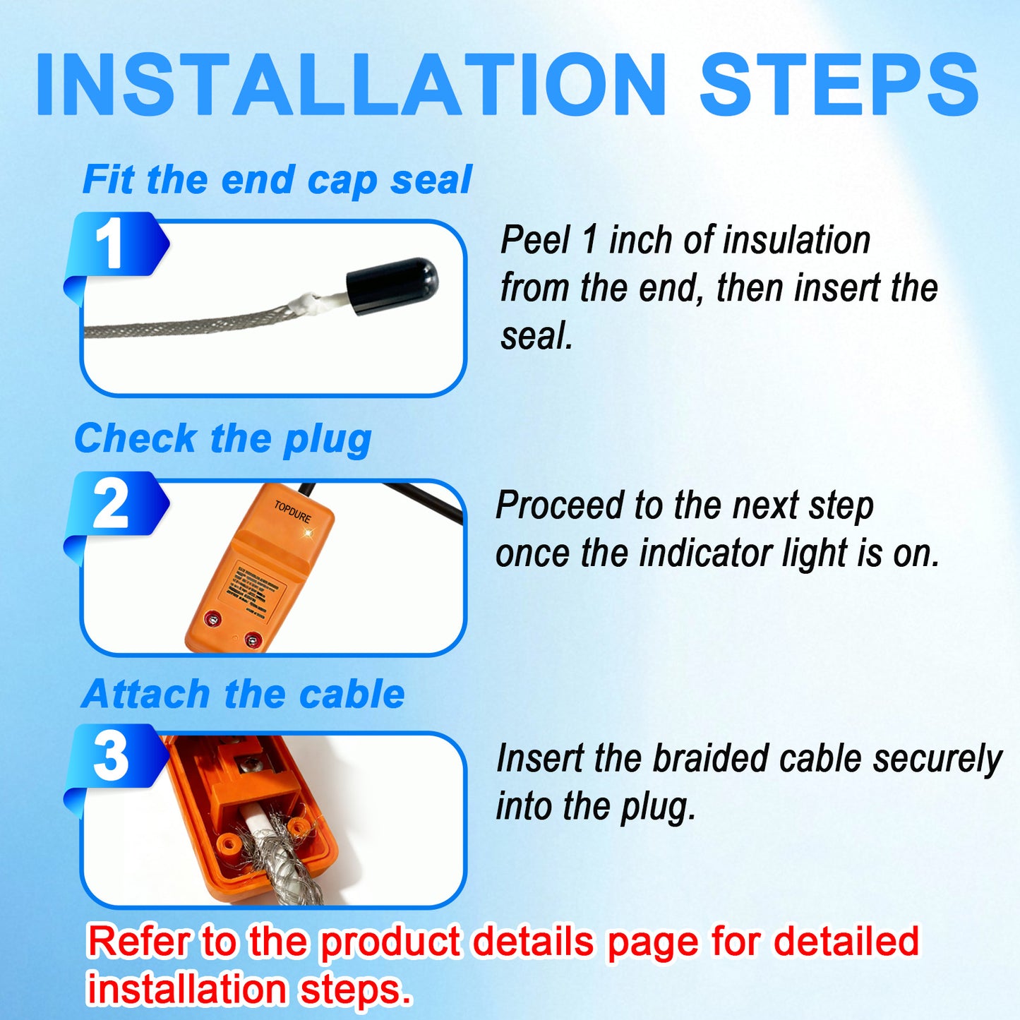 TOPDURE HTM Self-Regulating Heat Cable Plug-in Connection Kit Cable Accessory