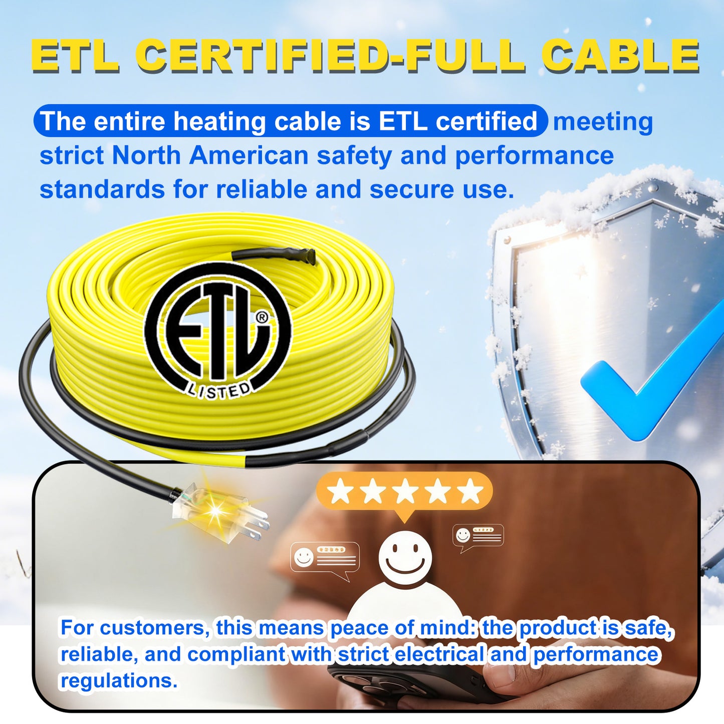 TOPDURE Heating Cable for Pipe Freeze Protection Self-Regulating Heat Tape for Water Pipes for Metal and Plastic Pipes Energy-Saving Heat Trace Cable 120V 6W/FT