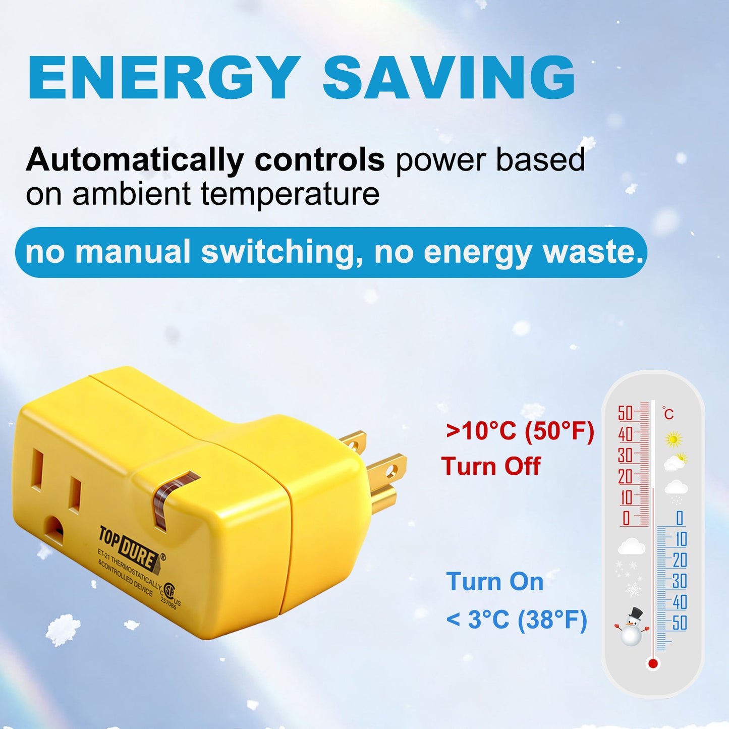 TOPDURE Freeze Thermostatically Controlled Outlet for Heating Cable On Below 38℉ and Off Over 50℉