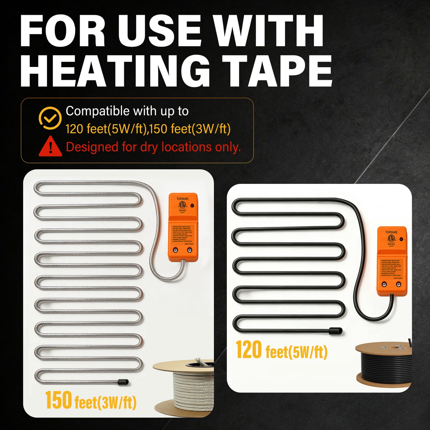 TOPDURE HTM Accessory Connection kit Self-Regulating Heating Cable Plug Kit (Support up to 120ft of 5W/ft or 150ft of 3W/ft heating cable)