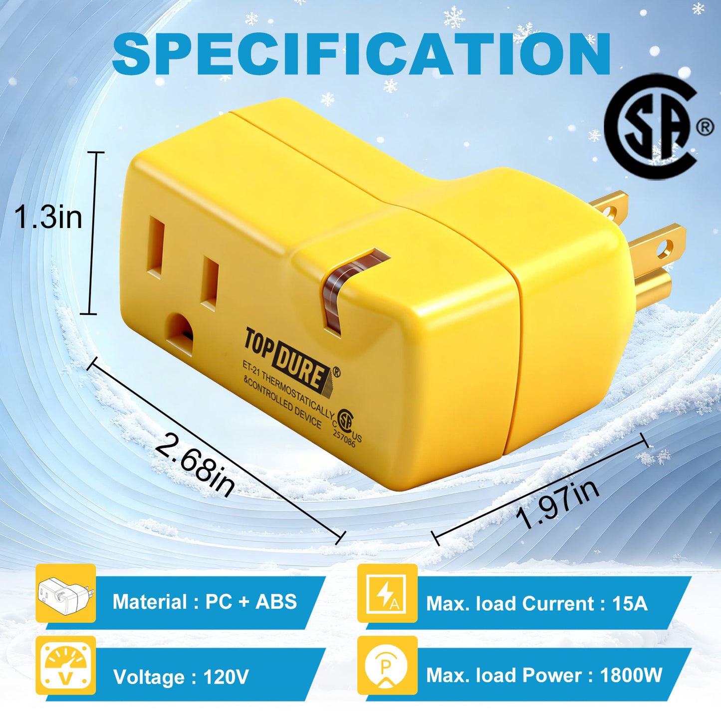 TOPDURE Freeze Thermostatically Controlled Outlet for Heating Cable On Below 38℉ and Off Over 50℉