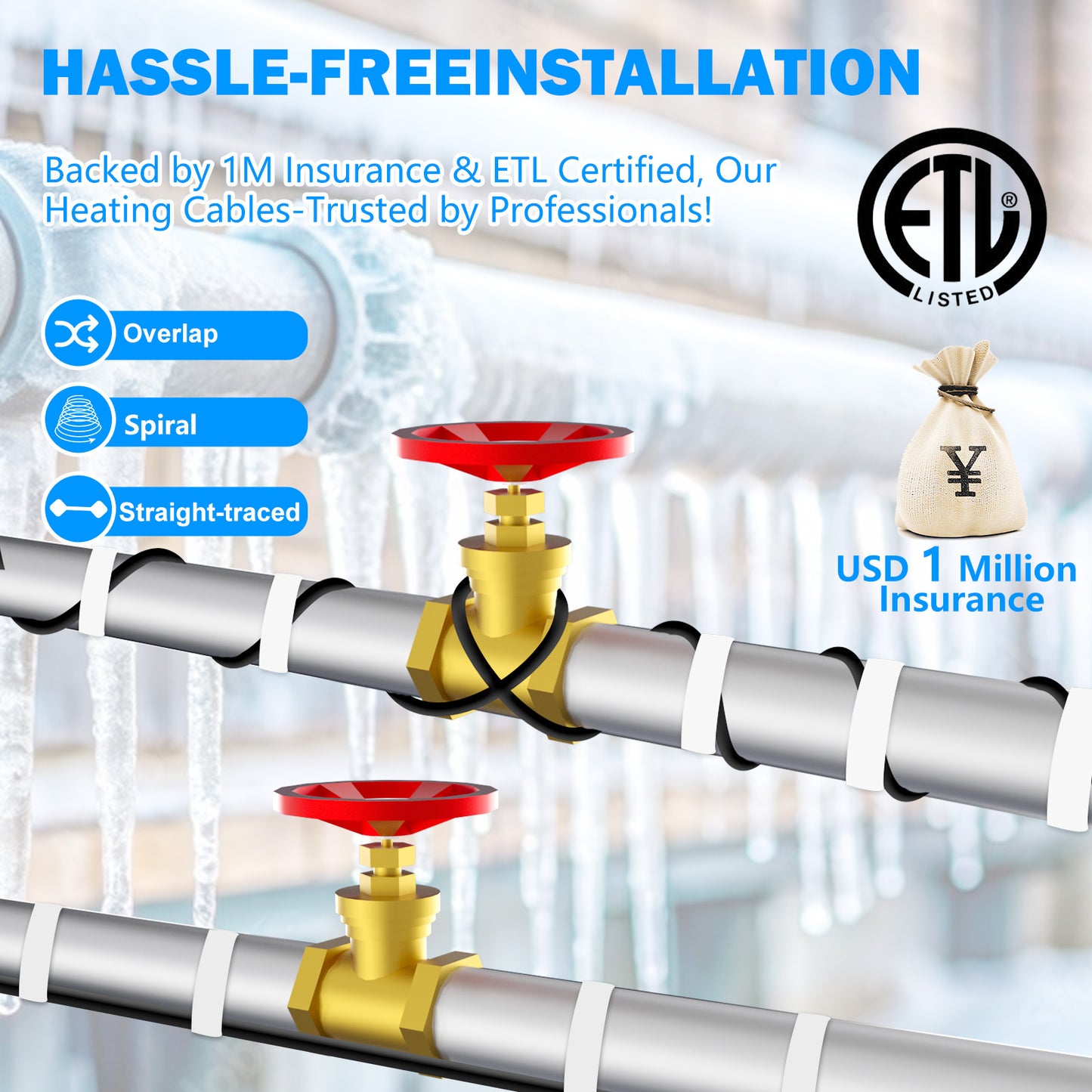 TDSF1-CT Self-Regulating Heat Tape for Water Pipes, ETL Certified, Ideal for Pipe Freeze Protection and Roof Deicing, 120V