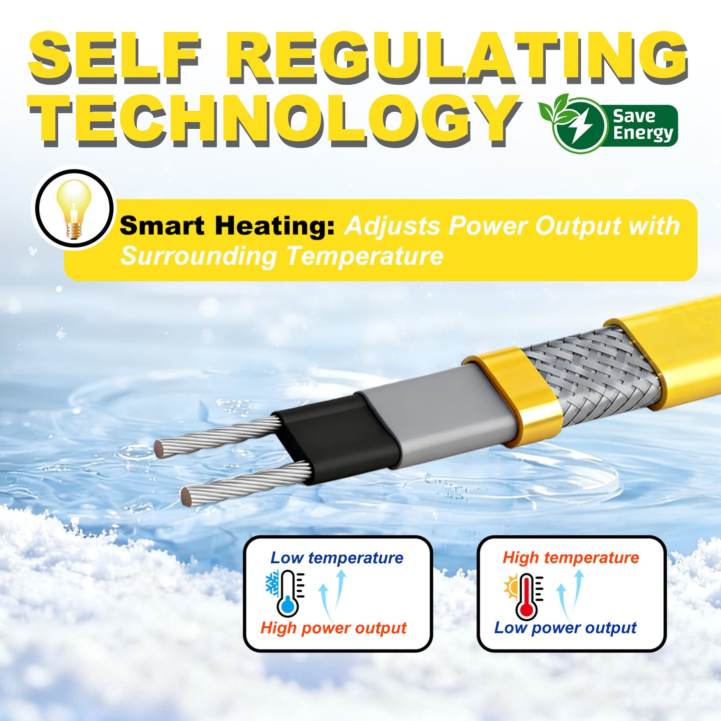TOPDURE Heating Cable for Pipe Freeze Protection Self-Regulating Heat Tape for Water Pipes for Metal and Plastic Pipes Energy-Saving Heat Trace Cable 120V 6W/FT