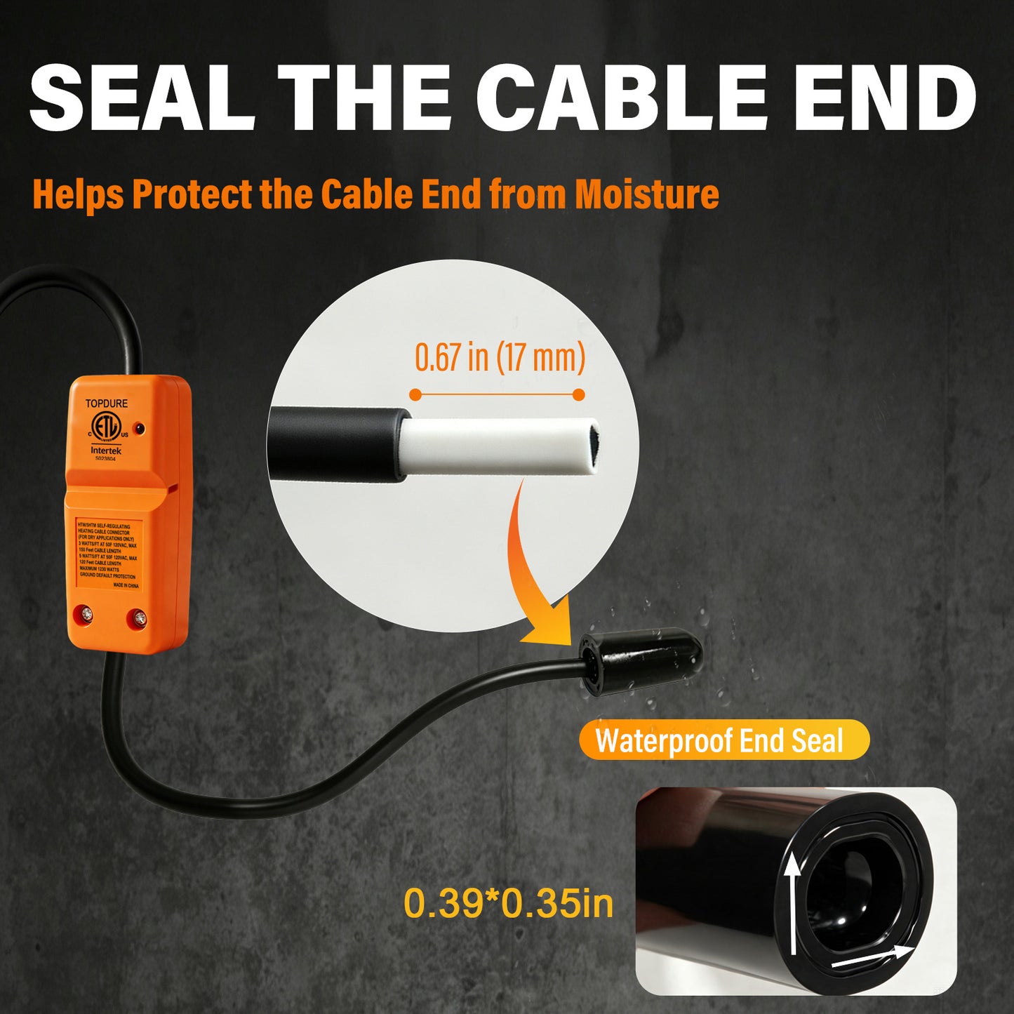 TOPDURE HTM Accessory Connection kit Self-Regulating Heating Cable Plug Kit (Support up to 120ft of 5W/ft or 150ft of 3W/ft heating cable)