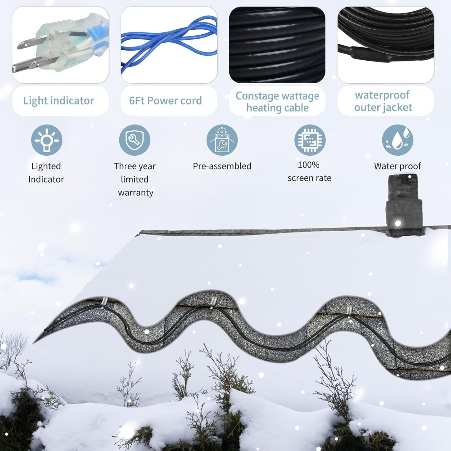 TOPDURE TDRD Roof Heat Tape for Roof and Gutters, Constant Wattage 5w/ft, CSA ETL Certified, Ideal for Metal or Plastic Gutters/Downspouts, 120V