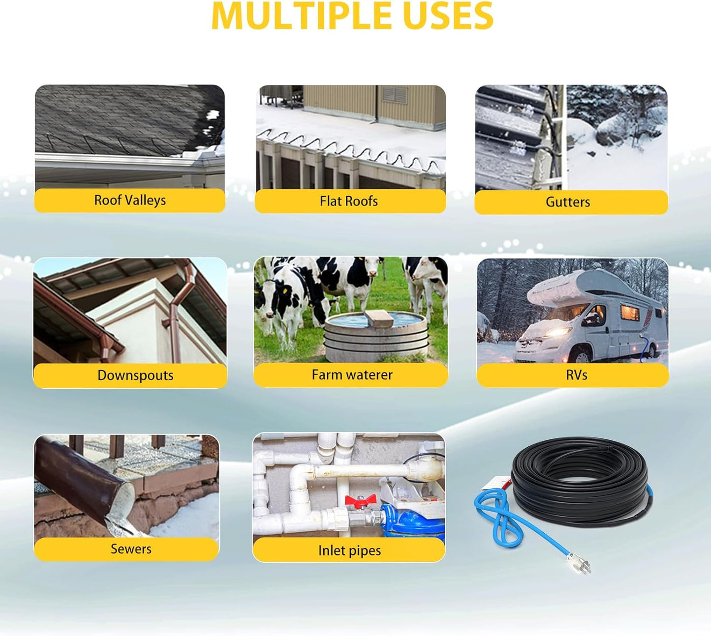 TDSF1  Self-Regulating Heat Tape for Roof Ice Dams, ETL Certified, Suitable for Metal and Plastic Pipes, 120V
