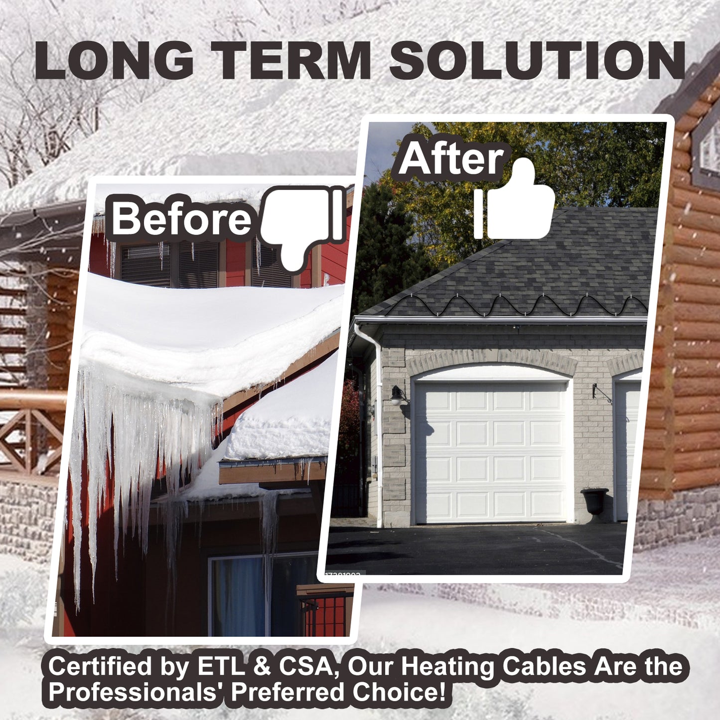 TDRD-F 20 feet Roof & Gutter Snow De-Icing Kit, 5W/ft Heat Tape for Roof and Gutters Ice Dam Prevention with Power Cold