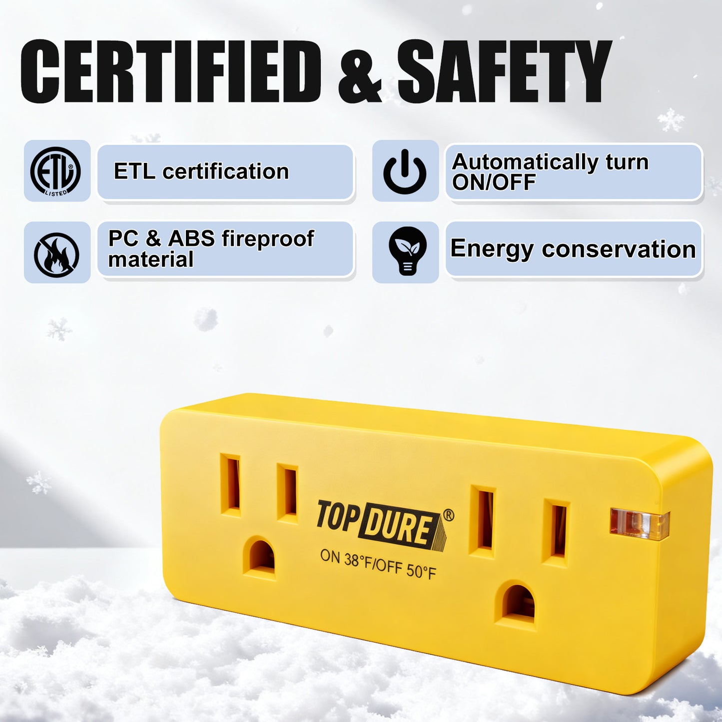 TOPDURE Thermostat Plug Outlet for Heat Cables, Temperature Controlled Outlet with Auto On at 38℉/Off at 50℉