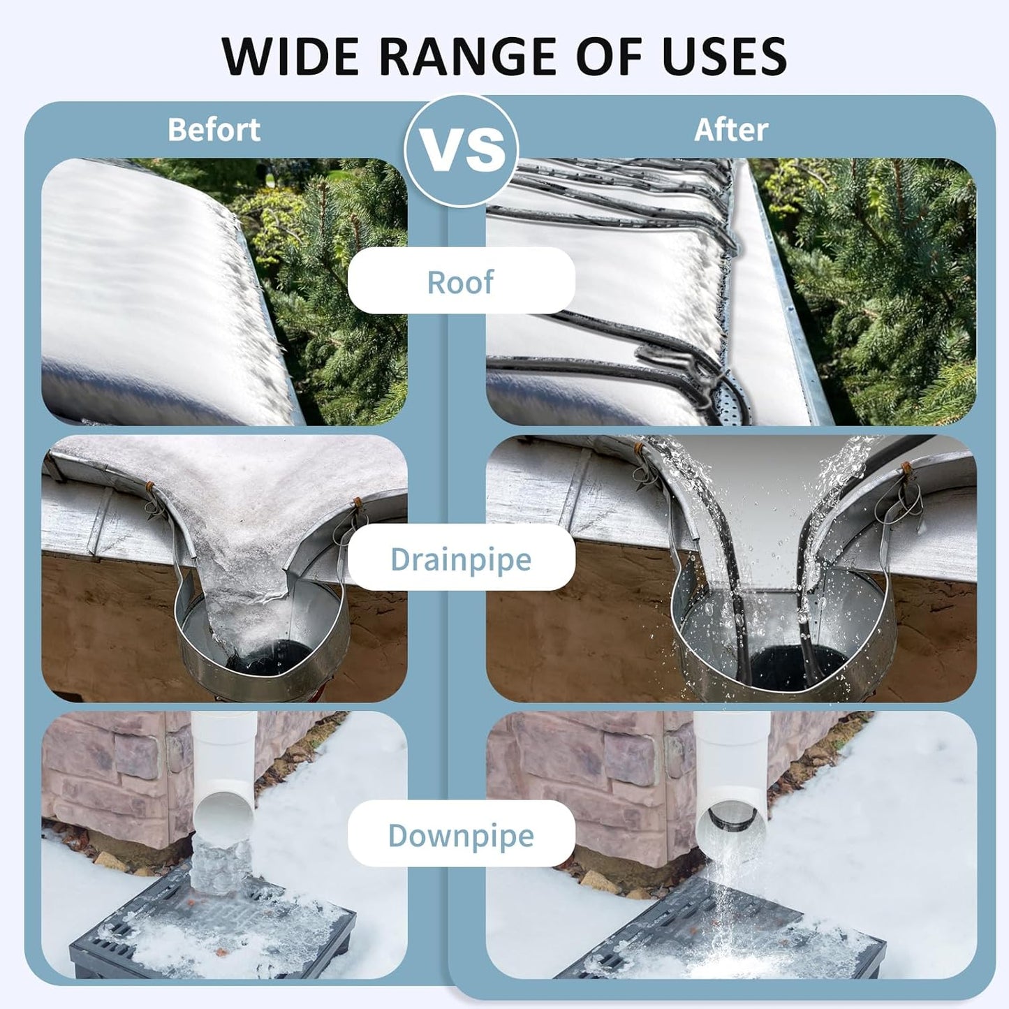 TOPDURE TDRD Roof Heat Tape for Roof and Gutters, Constant Wattage 5w/ft, CSA ETL Certified, Ideal for Metal or Plastic Gutters/Downspouts, 120V