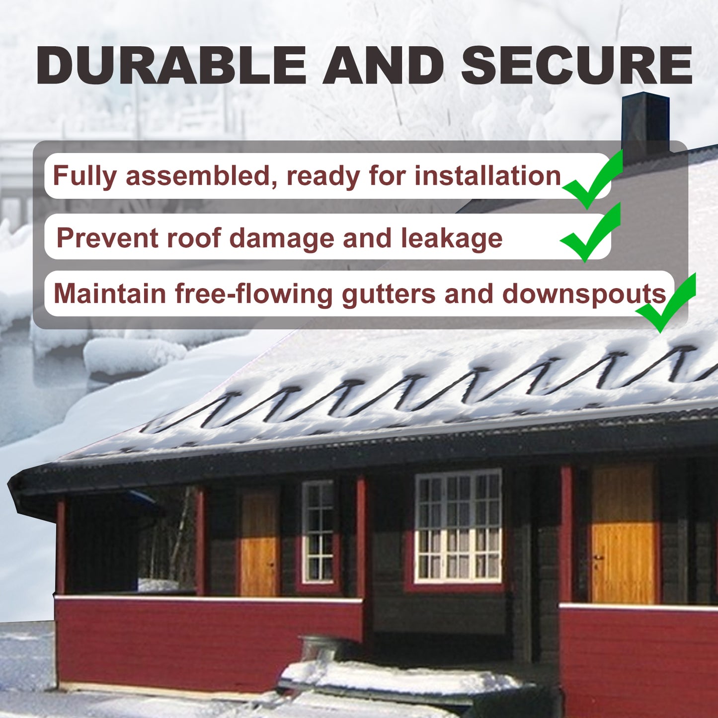 TDRD-F 20 feet Roof & Gutter Snow De-Icing Kit, 5W/ft Heat Tape for Roof and Gutters Ice Dam Prevention with Power Cold