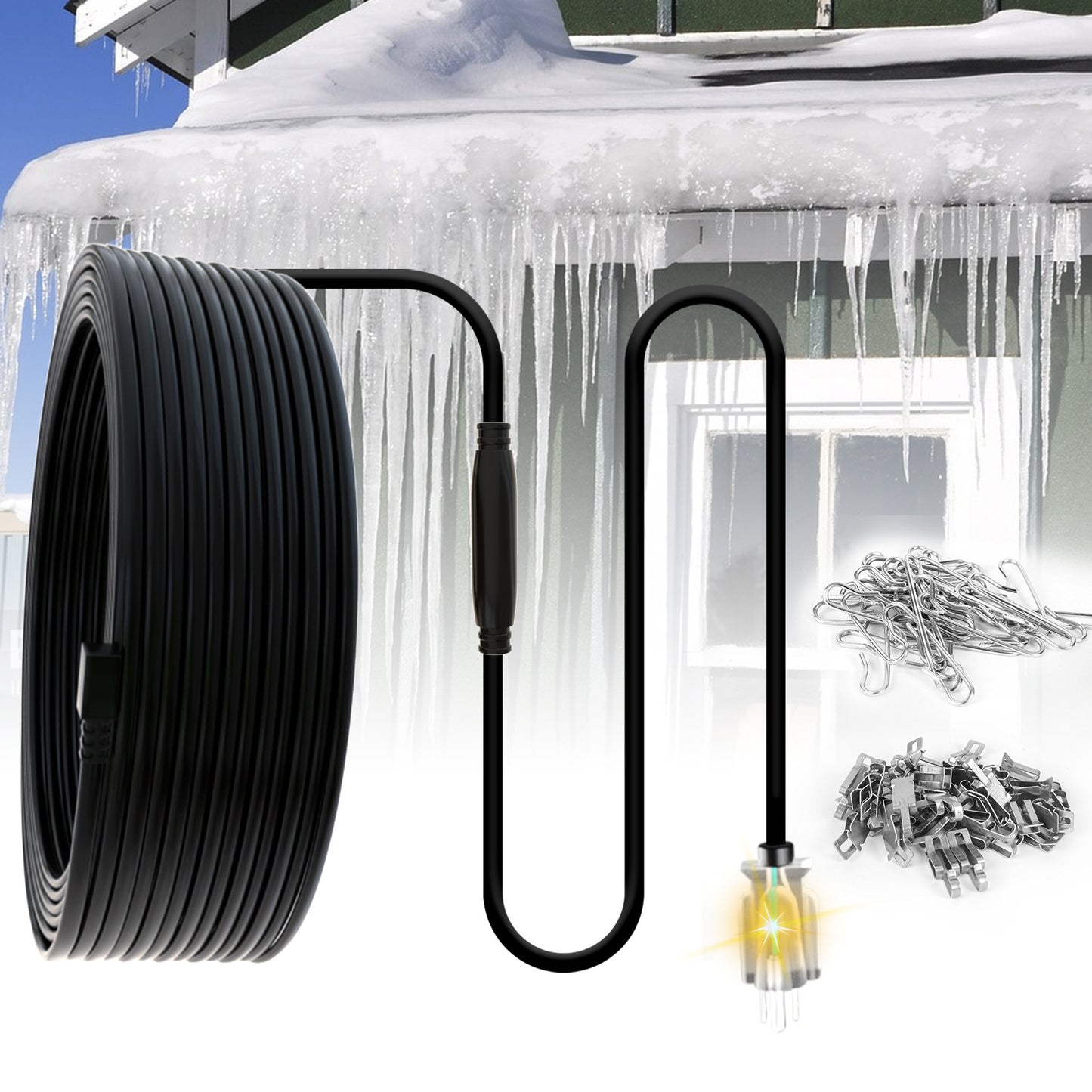 TDRD-F 20 feet Roof & Gutter Snow De-Icing Kit, 5W/ft Heat Tape for Roof and Gutters Ice Dam Prevention with Power Cold