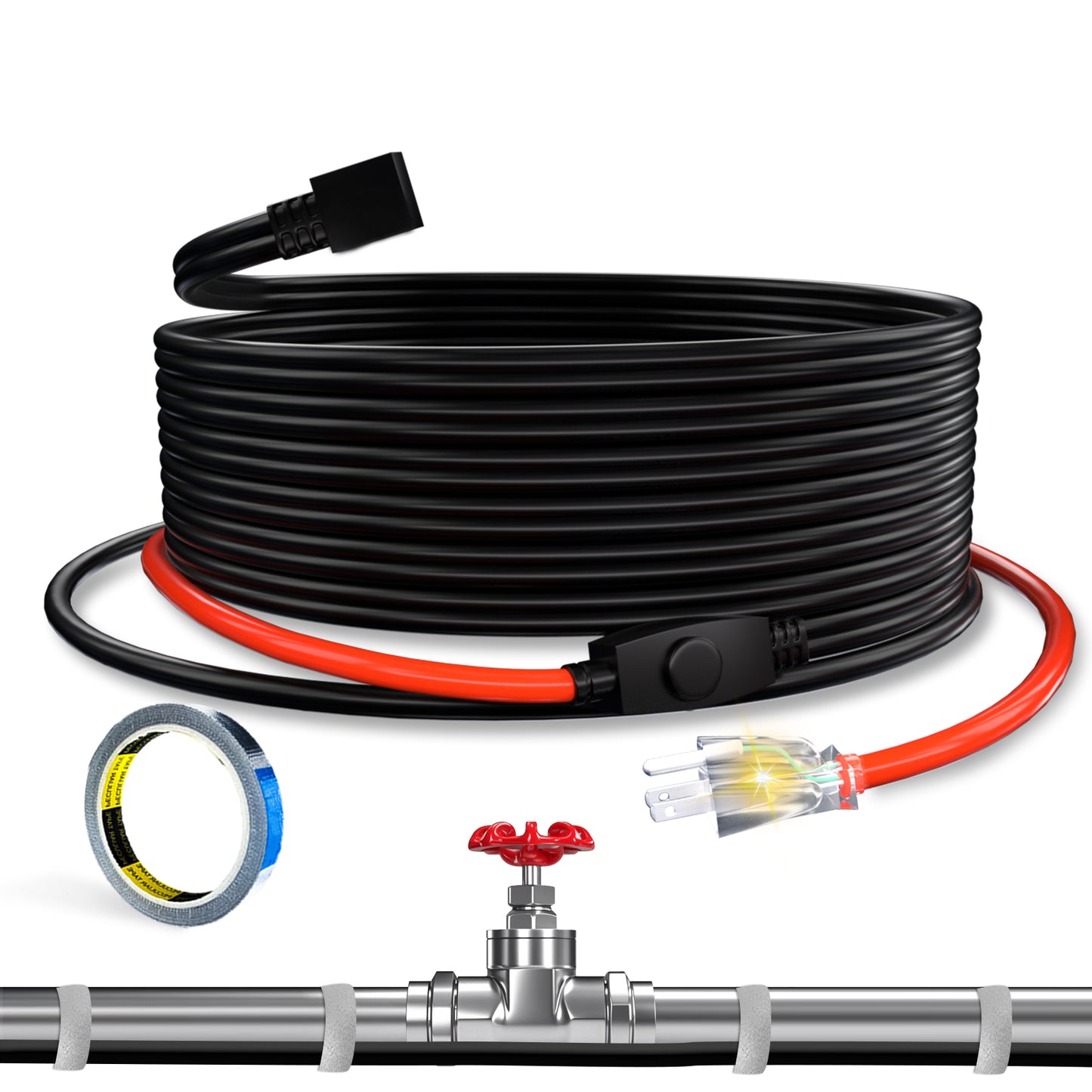 TOPDURE Heat Tape for Water Pipes Pipe Freeze Protect Heating Cable Keeps Water Flowing at -40°F with 3ft Lighted Plug, 120V